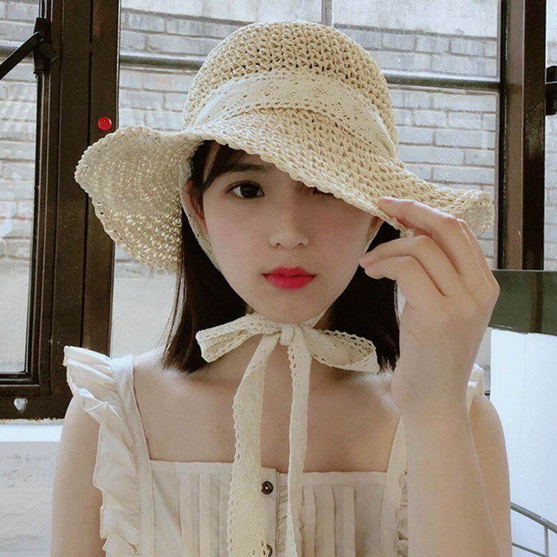 Adult straw hat with long string type 1 (please choose color) | Shopee ...