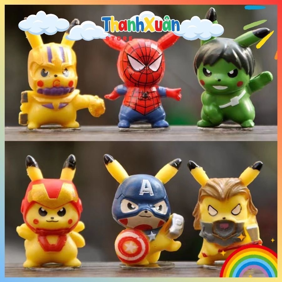 Set Of 6 pikachu Character Models In avengers By pvc | Shopee Philippines