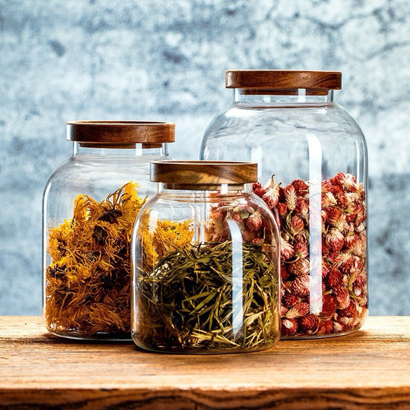 High quality glass jar with wooden lid, capacity 1.5L - 3L, ideal ...