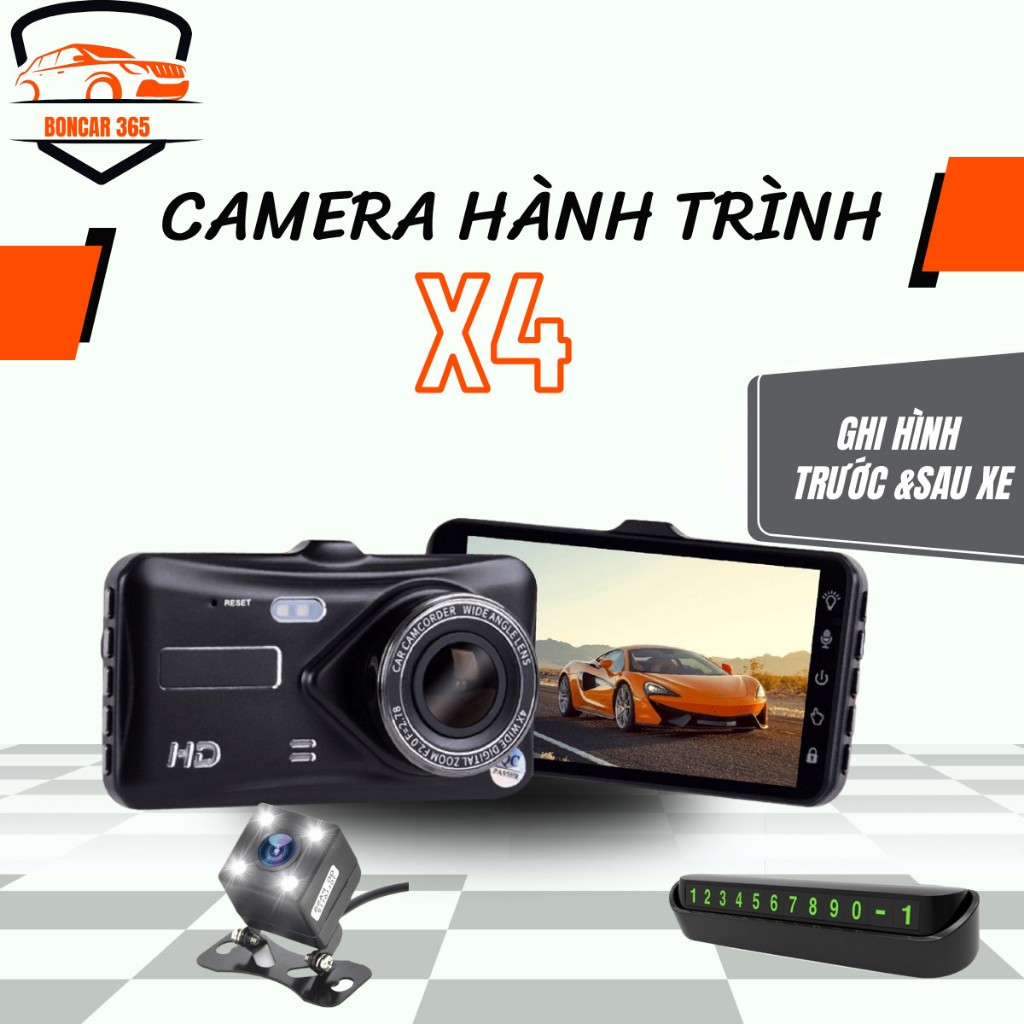 X4 BONCAR365 Full HD car dash cam with 32GB memory card, touch screen