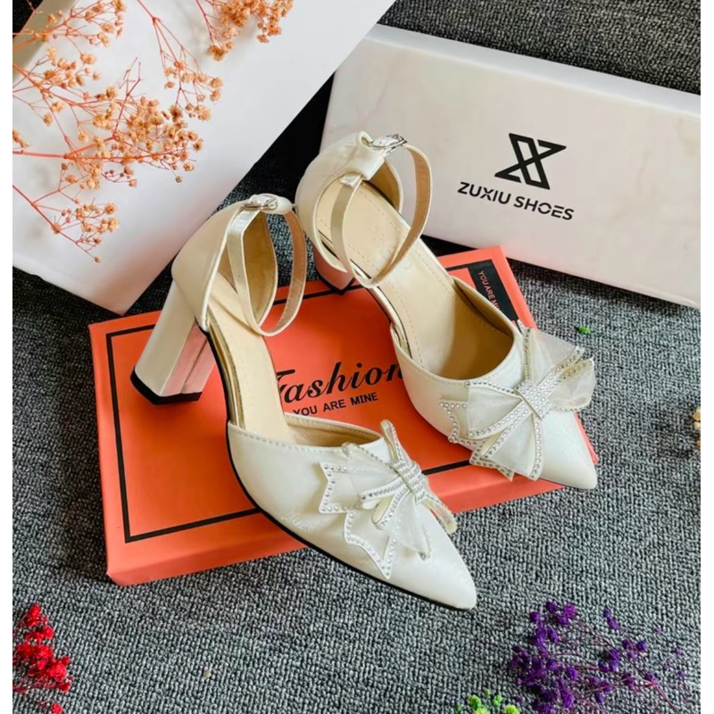 Square Heels High Heels Sandals With Artificial Gem Bowknot 5Cm Full Size 35 40 Model A8NDA Shopee Philippines