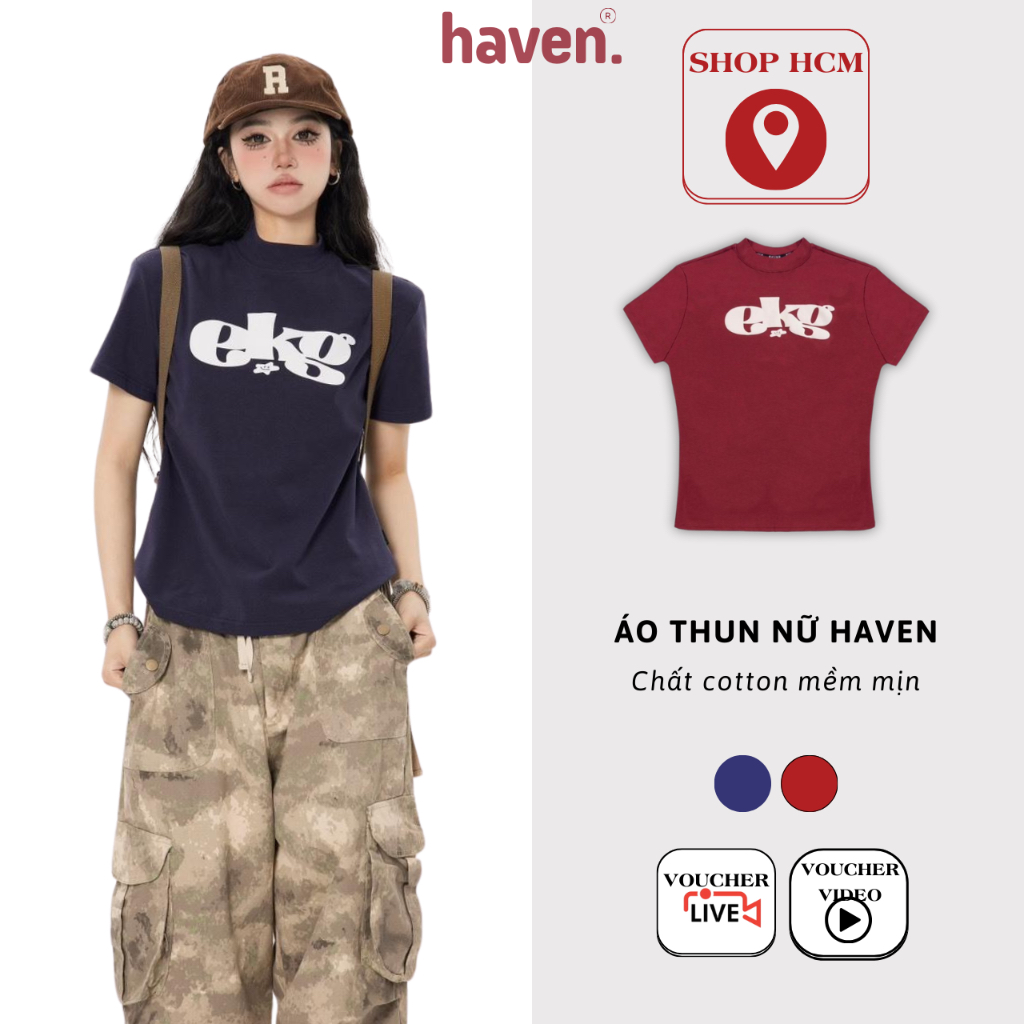 Haven Women's T-shirt, Round Neck, Soft cotton Material, Red, navy Blue ...