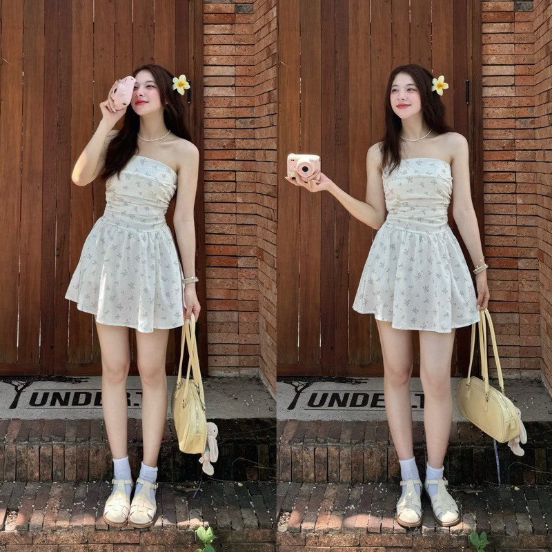 Dress with elastic chest spread with little flowers pattern to wear to ...
