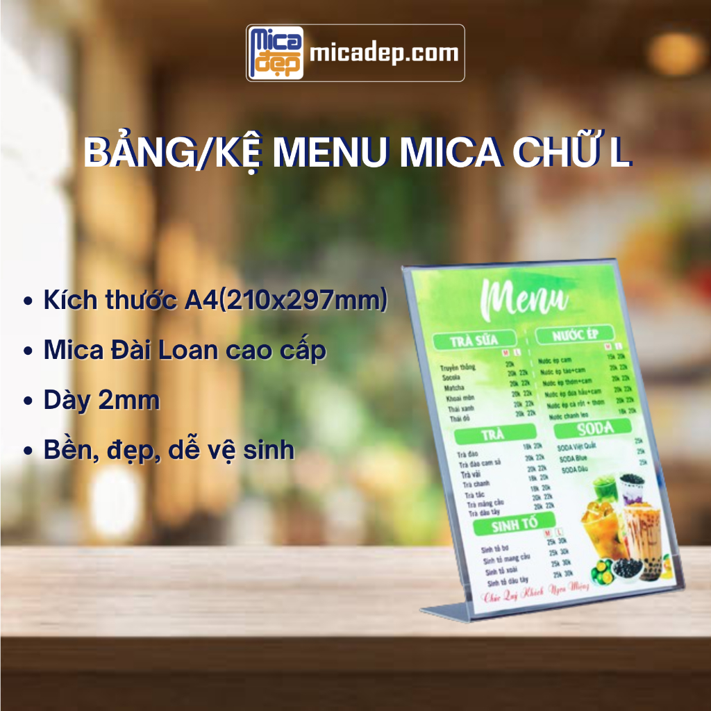 L-shaped mica Menu for table | A4 L-shaped mica menu shelf | Mica menu ...