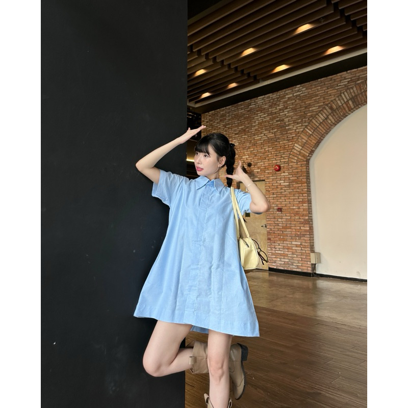 Somi Dress Lightly Flared Short Sleeve Pleated Shirt Dress