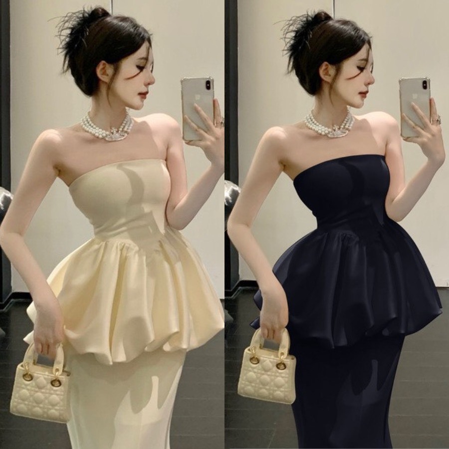 HAMY.FASHION Strapless Off-Shoulder Top Set with Fishtail Skirt, Tube ...