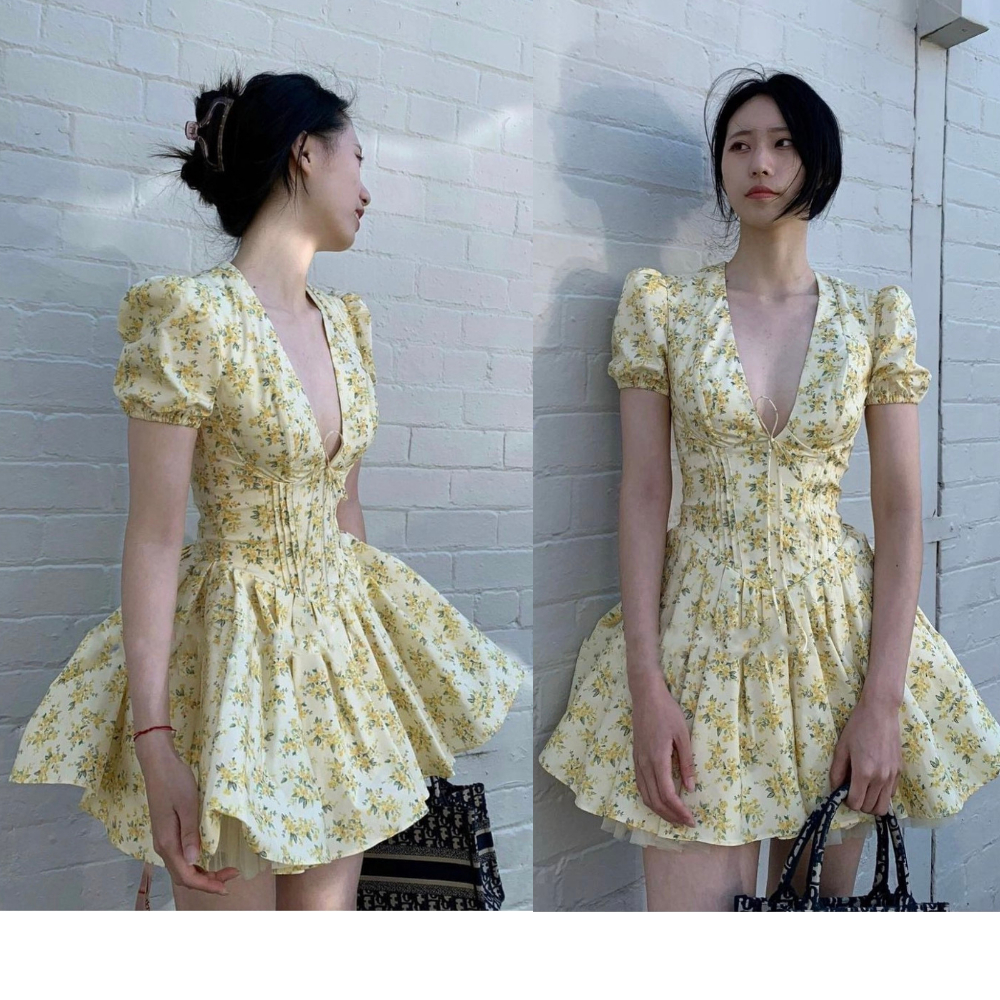 Hamy.fashion VNeck Flared Dress with Floral Pattern, Beautiful and