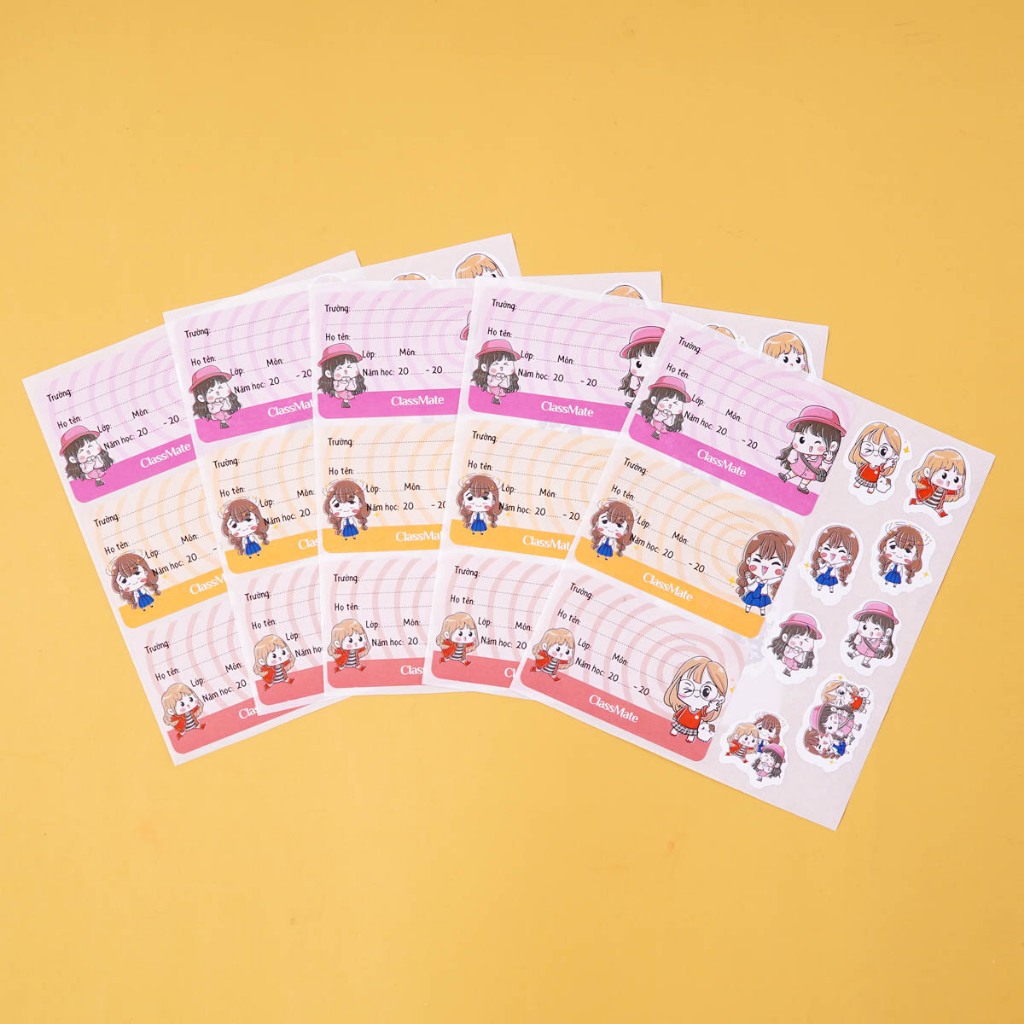 CLASSMATE Notebook Labels with Adhesive and Cute Chibi Stickers, Glossy ...