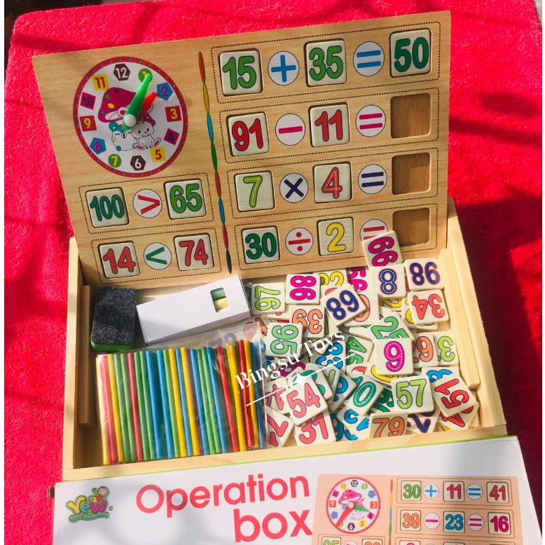 100-digit math learning box with math sticks, 2-sided wooden board with ...