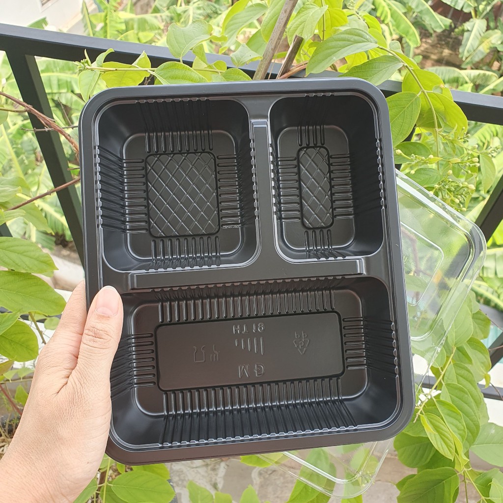 Set of 50 3-compartment rice trays HT19 - Holds rice, takeout food ...