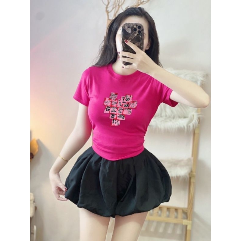 Rib shirt with heart print and UN lettering ️ | Shopee Philippines