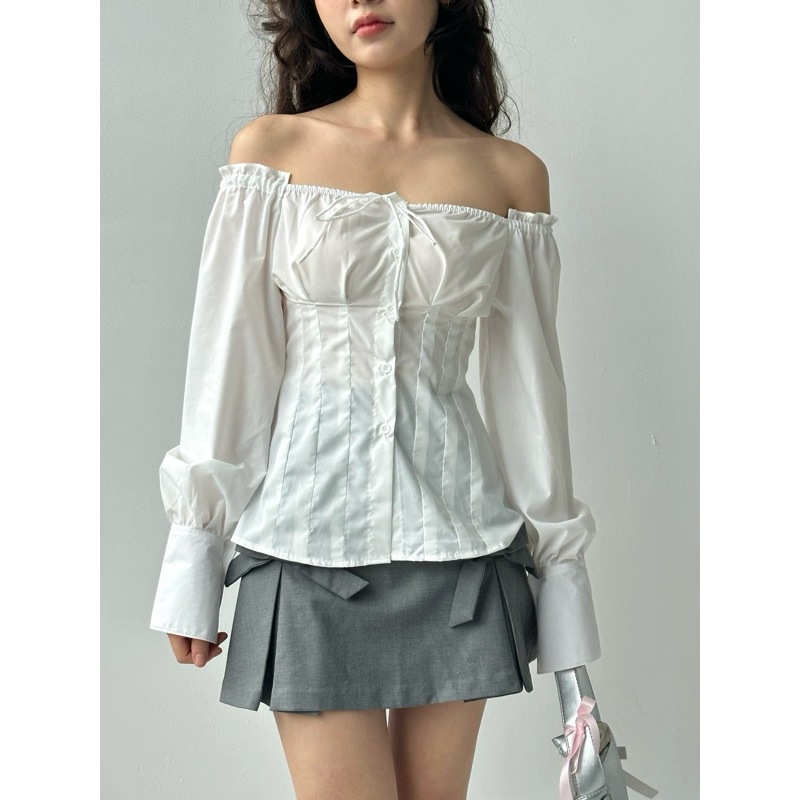 Dóra the label - DOONA off-the-shoulder white shirt | Shopee Philippines