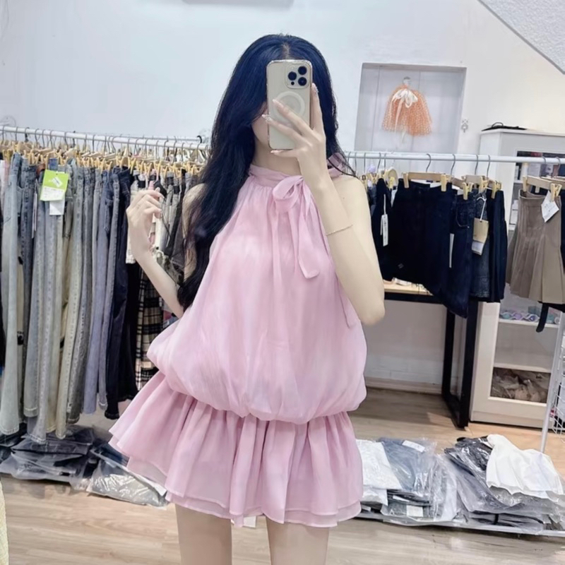 [GIVE PANTS] Women's Camisole Dress with Shrug Waist, Flared Backless 2-layer Dress, suitable for the Beach HB909