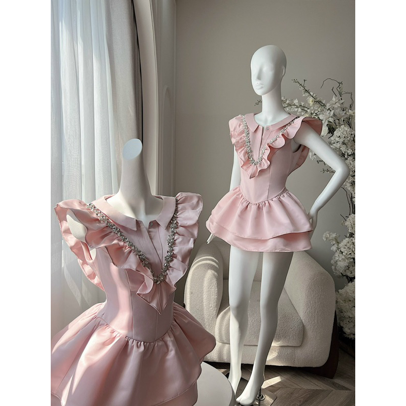 Super pretty ruffle neck dress with stones | Shopee Philippines