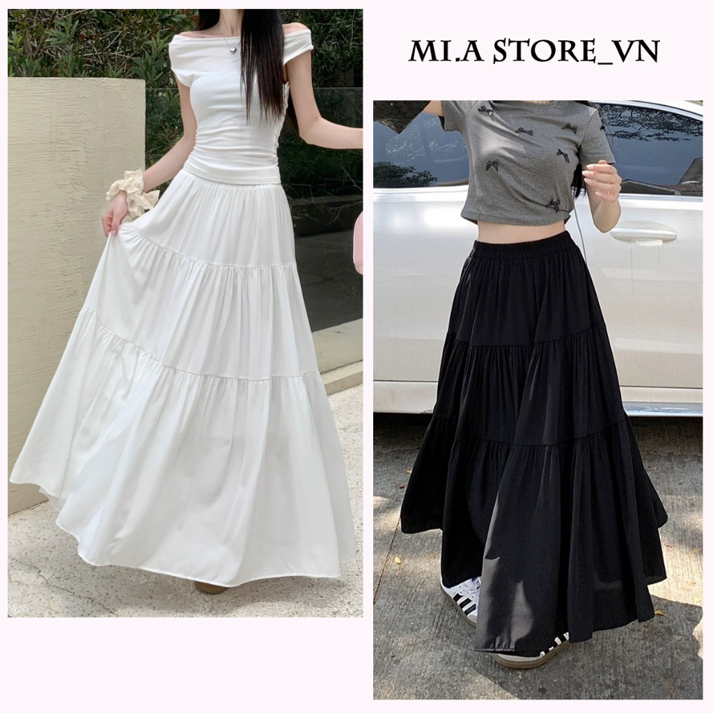 Midi Skirts 3 layers long Form spread 2 layers with elastic waistband ...