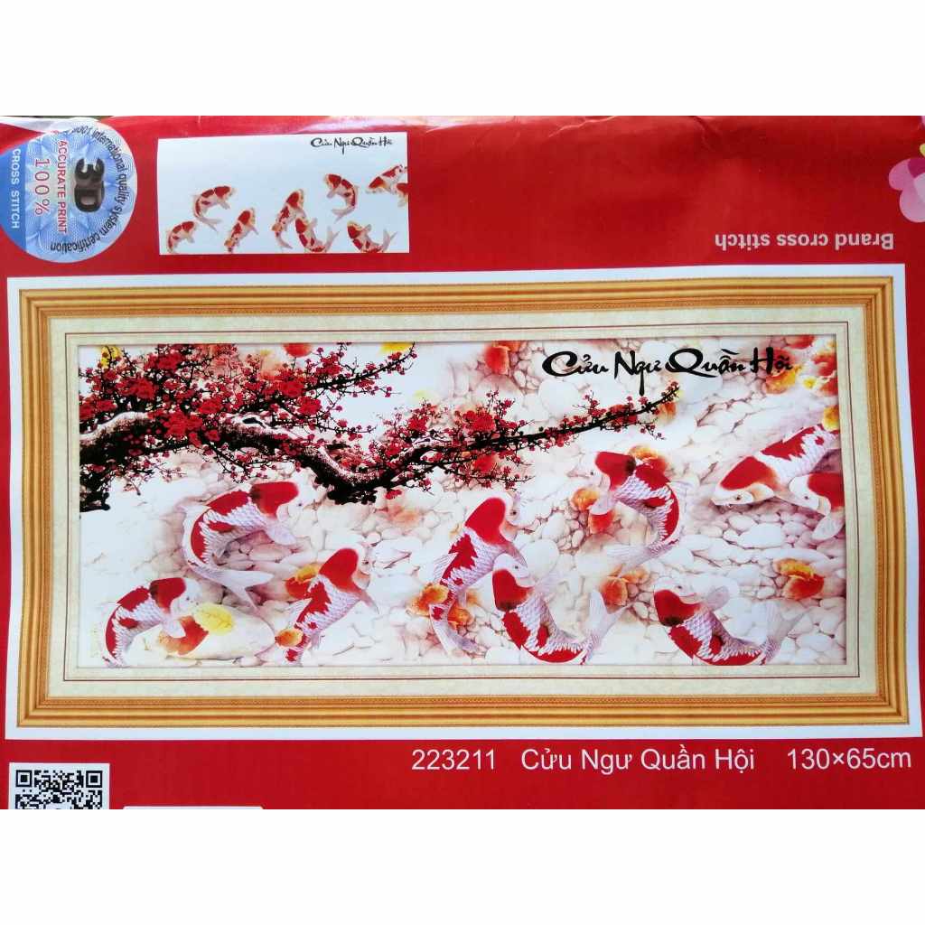 Cross-stitch painting of Nine Fishes Assembly of 9 Fishes 1m30 (not yet ...