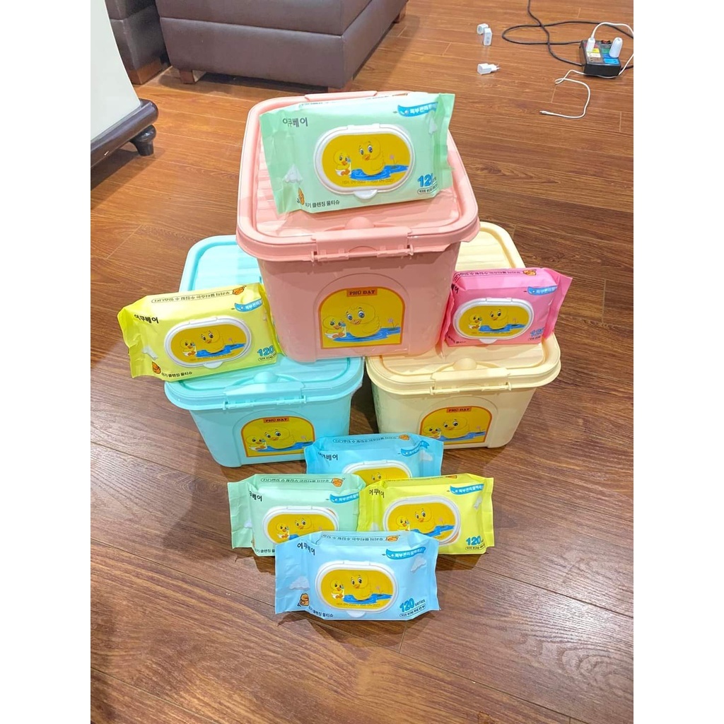 Box Of 10 Packs (120 Sheets) Phu Achieved Yellow Duck Wet Wipes Safe