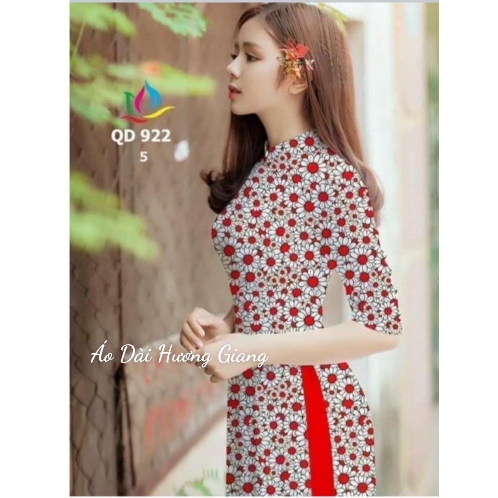 Traditional Ao Dai Printed Red Chrysanthemum Pattern - Ao Dai Huong ...