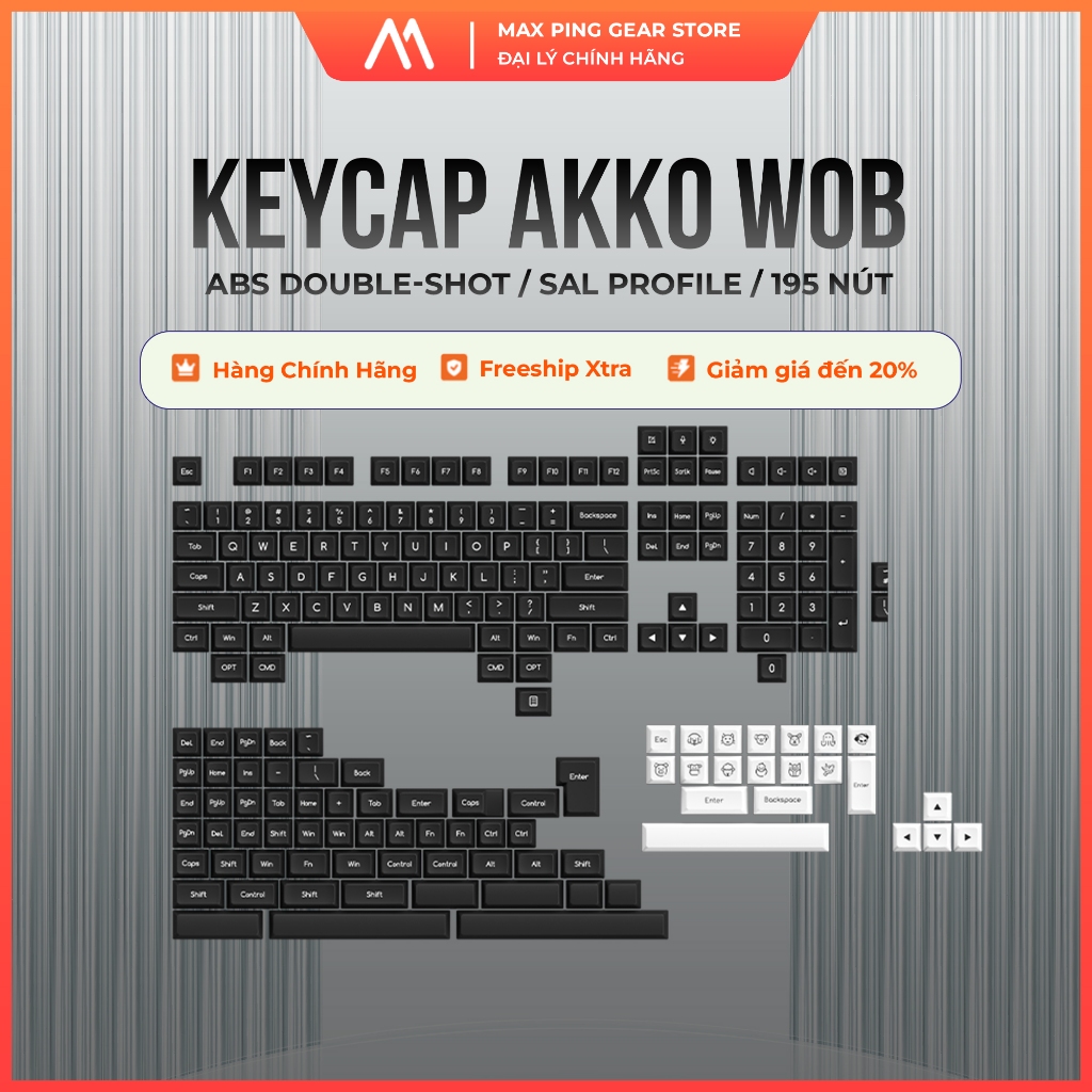 [FIRE]AKKO Keycap Set–White on Black WoB (ABS Double-Shot /SAL profile ...
