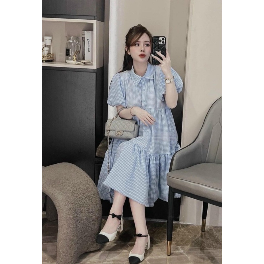 Blue Striped Button Up And Short Maternity Set