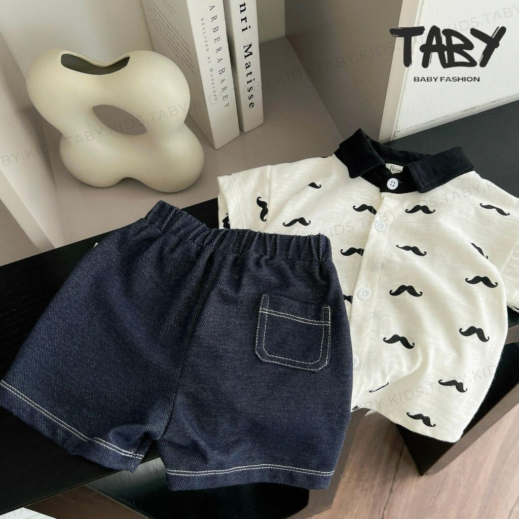 [TABY] Set of stylish, cool cotton shirts with faux denim pants for