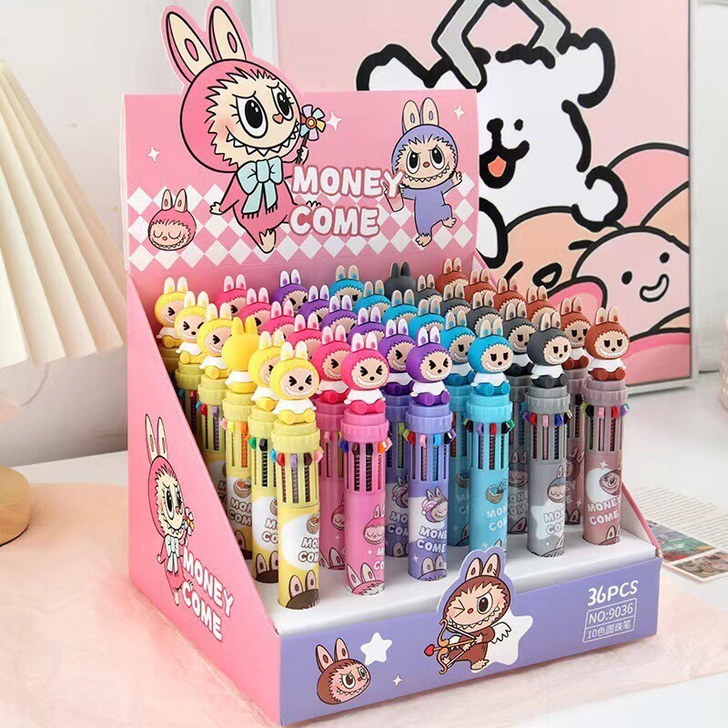 Labubu ballpoint pen with 10 nibs and 10 colors, animal head shape