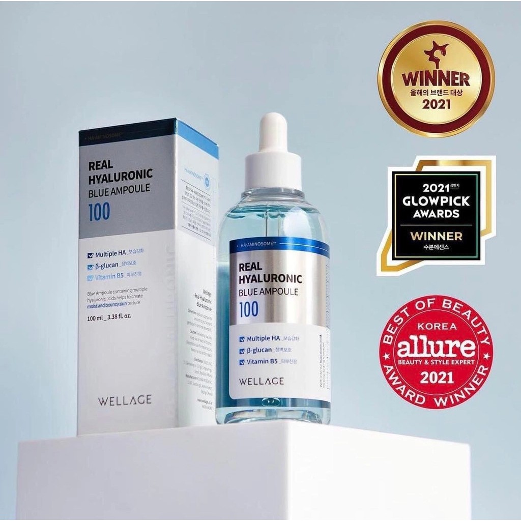 Wellage Real Hyaluronic Blue Ampoule Moisturizing and Restoring Serum ...