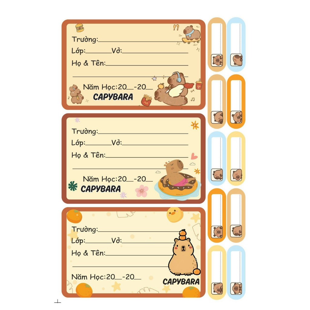 Combo 2 volumes (24 notebook labels) animated Capybara, Labubu, Kuromi ...