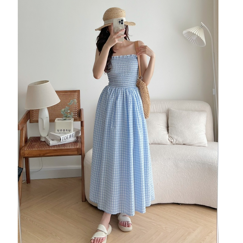 Checkered Dress Maxi in Brick