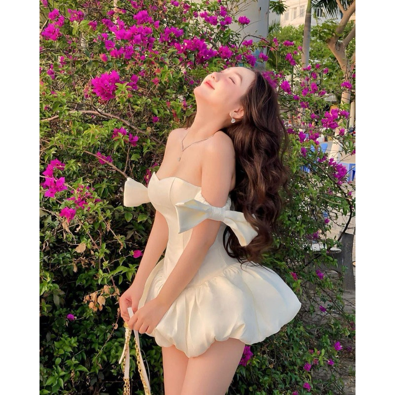 CUTE OFF-SHOULDER BIG BOW PARTY DRESS