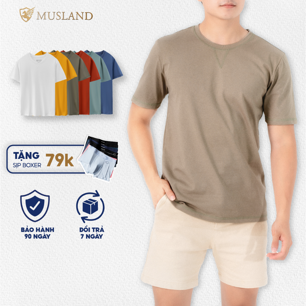 Musland Men's T-shirt SlimFit Form Basic Plain Good Absorption AP22001 ...