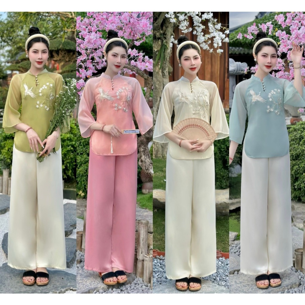 High-quality Lam Phap ba ba outfit set: 2-layer silk chiffon shirt ...