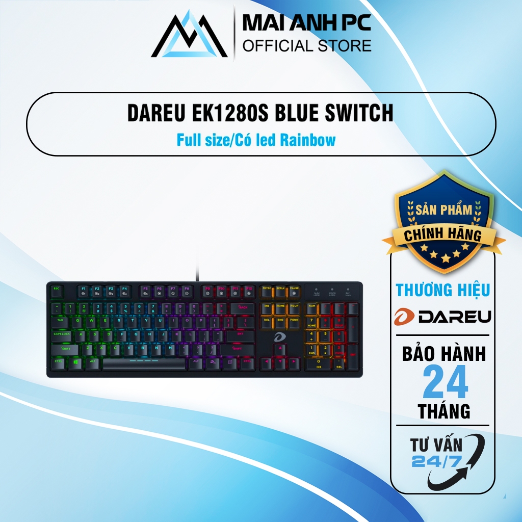 Dare-u EK1280S V2 Black Rainbow light-Brown Switch Computer Keyboard ...