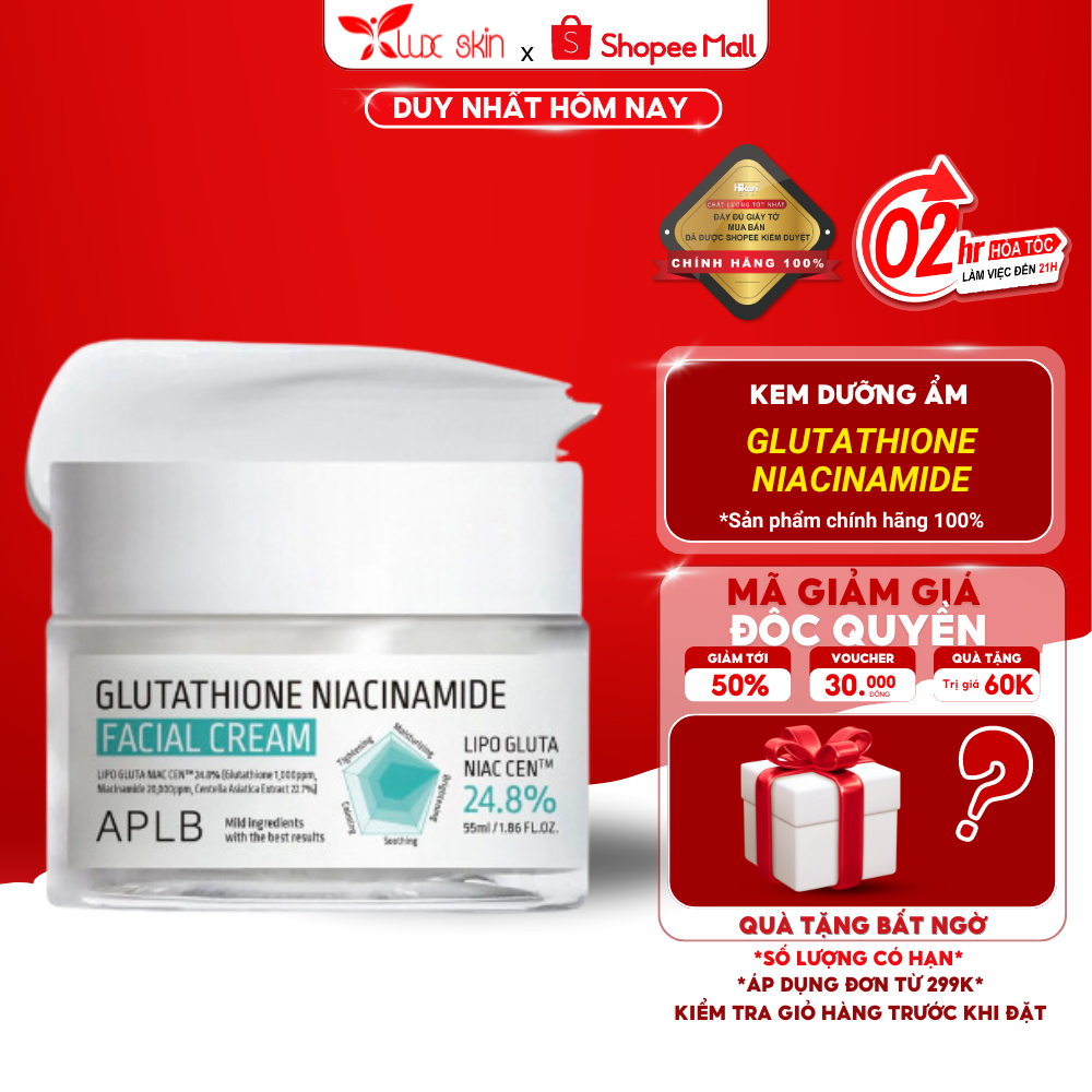 Crème Hydratante Visage APLB Au Glutathion Et Niacinamide - 55 Ml - Usage Quotidien - Neuf