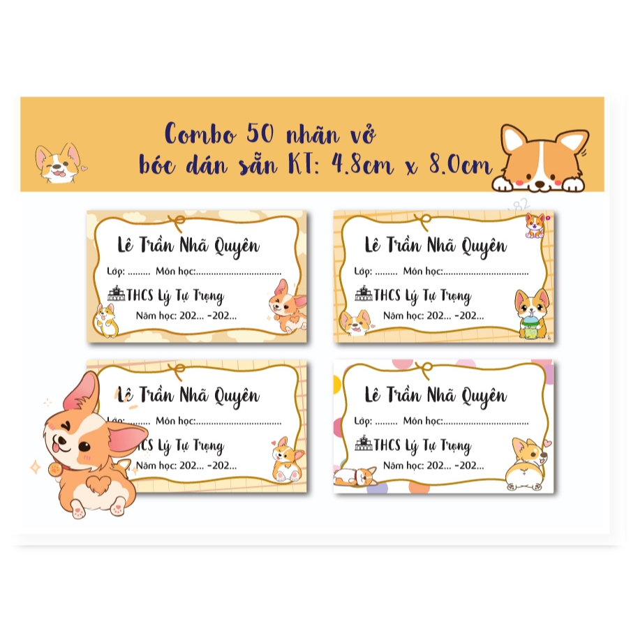 Set of 20 cogy dog notebook labels printed with name, school, class ...