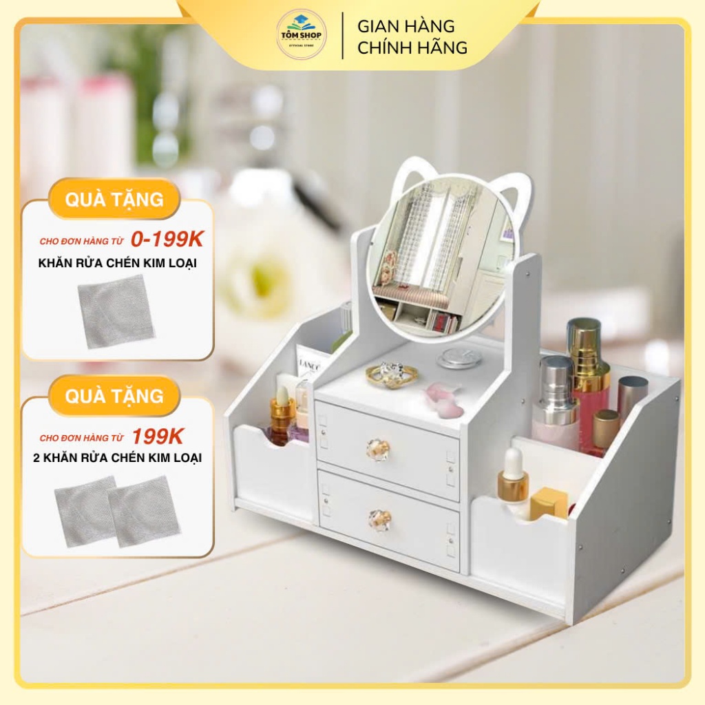Mini Makeup Cabinet, MiNi Cosmetic Shelf with Cat Ear Mirror ...