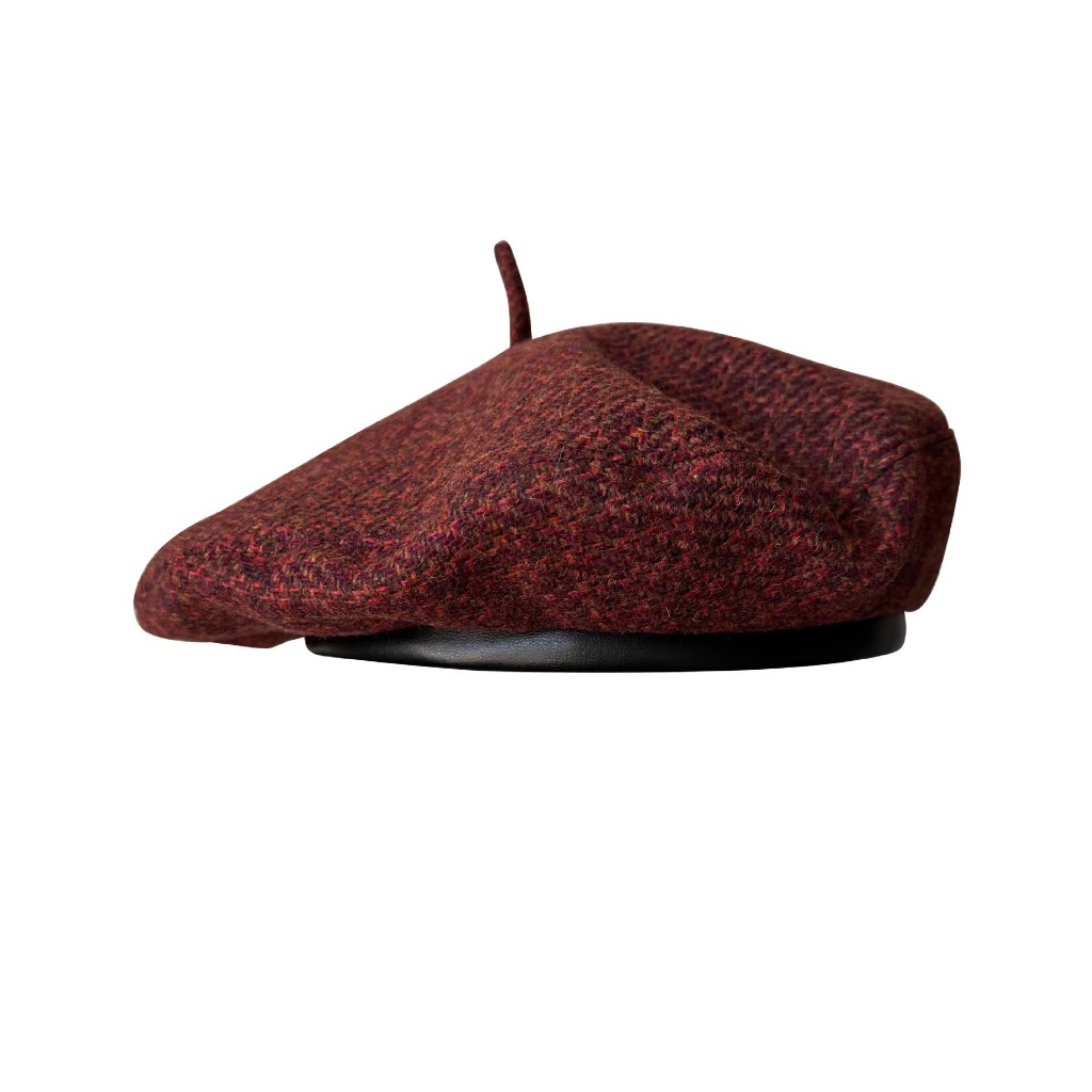 Linh TUXEDO - ROUND FORM BERET HAT WITH LEATHER EDGE IN DARK RED TWEED ...