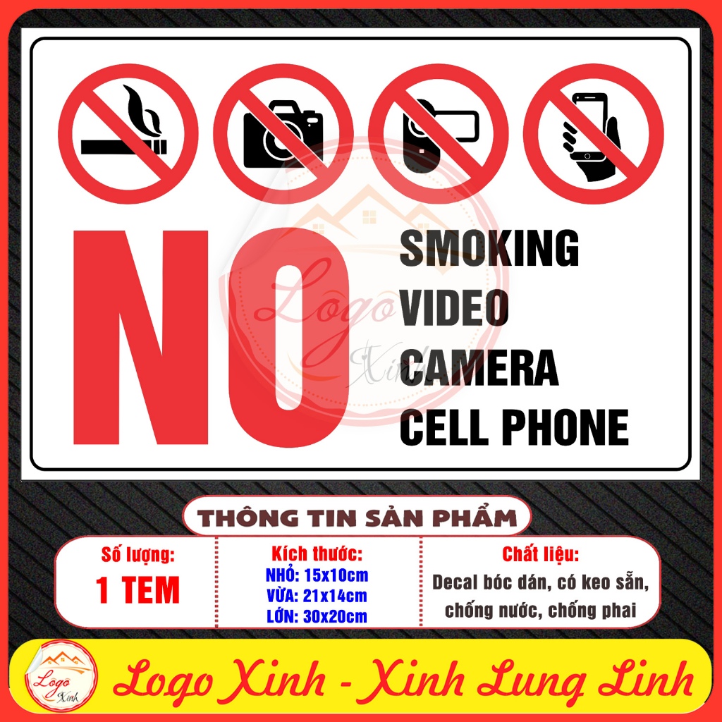 No Smoking, No Filming, No Camera, No Mobile Phone Decal, Super Durable ...