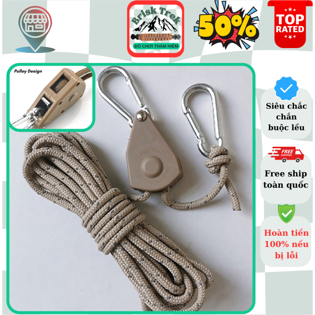 Rope set + pulley lock to tie a 2 meter tent, super sturdy and ...