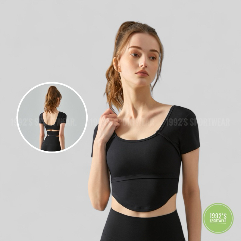 Vely TOP Yoga Sports Short Sleeve Shirt Unique Ucut Back Design