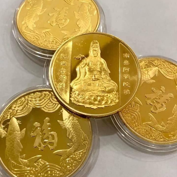[SUPER CHEAP] Avalokiteśvara Bodhisattva Coin. Brocade Bag Included ...