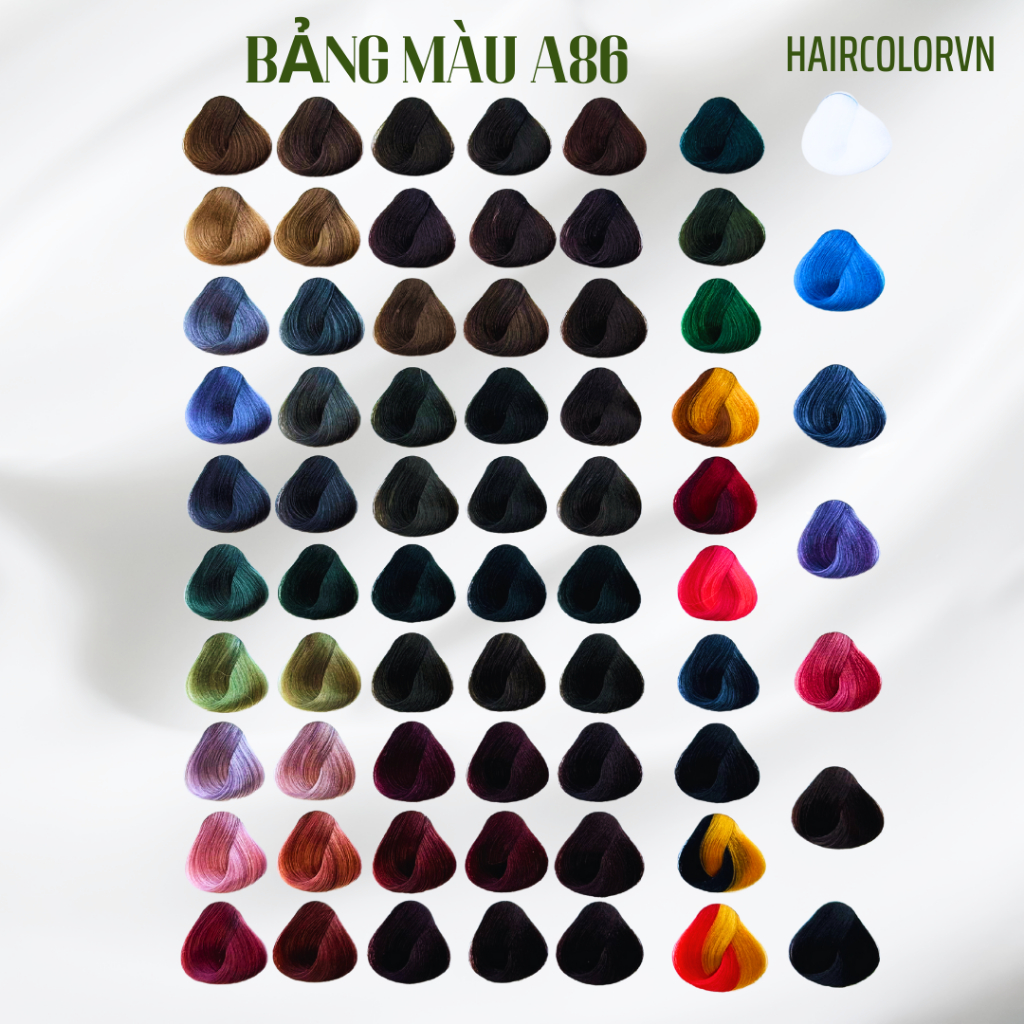 A86 color palette with more than 130 common color codes for salons ...