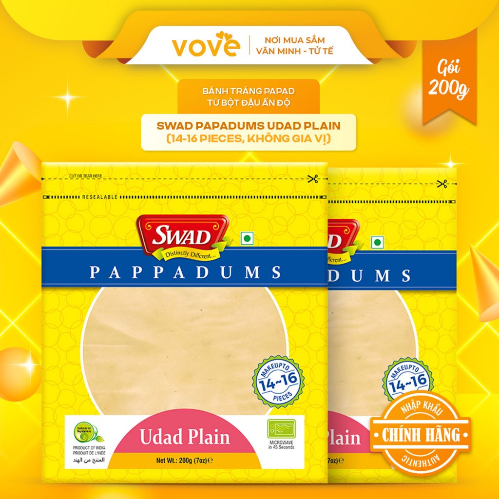 Papad rice paper from Indian bean powder SWAD Papadums Undad Plain (14 ...
