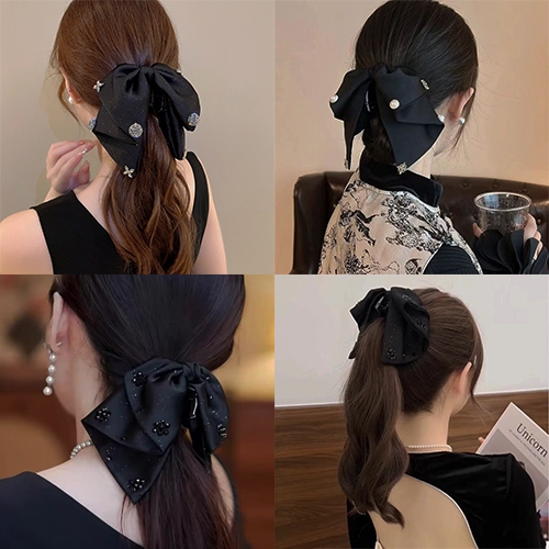 Luxury Satin silk hair clip with 2-layer Drooping Bow attached to ...