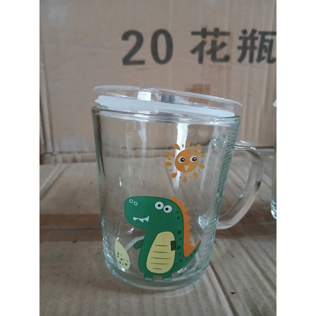 350ml graduated glass cup with straw and spill-proof lid | Shopee ...