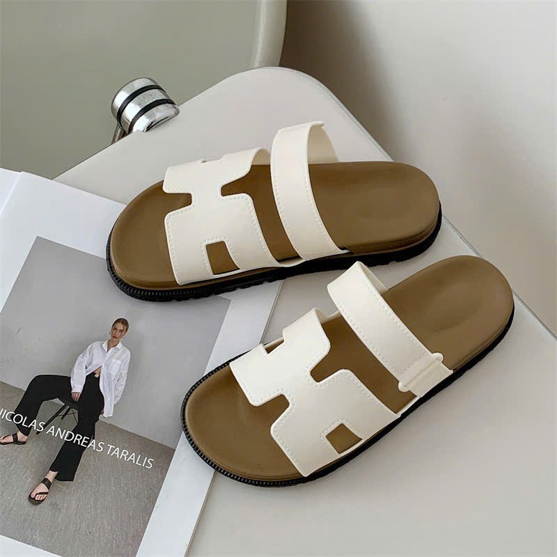 Women's sandals made of faux suede, H-shaped sandals with 3cm high sole ...