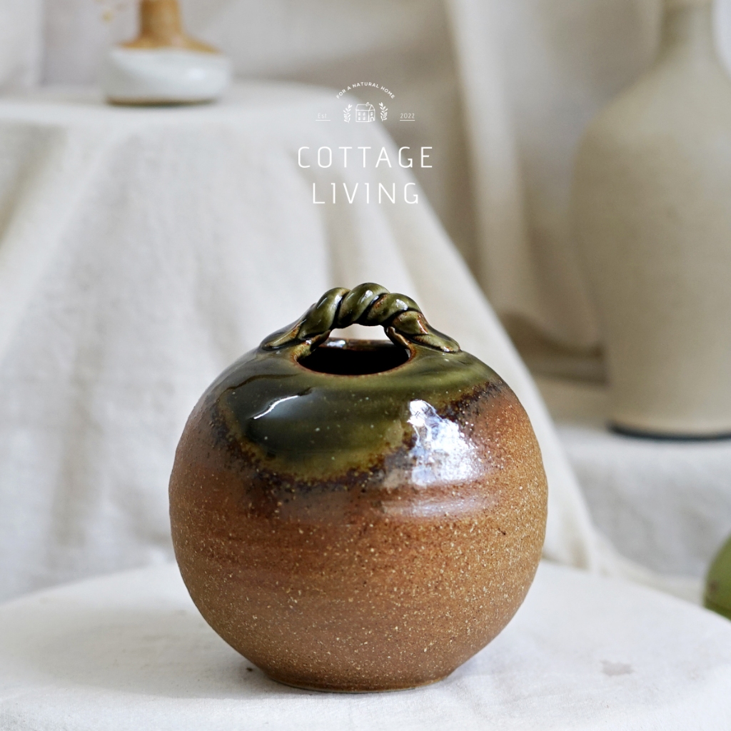 Vase/flower vase with twisted rope handle, moss enamel, new and unused ...