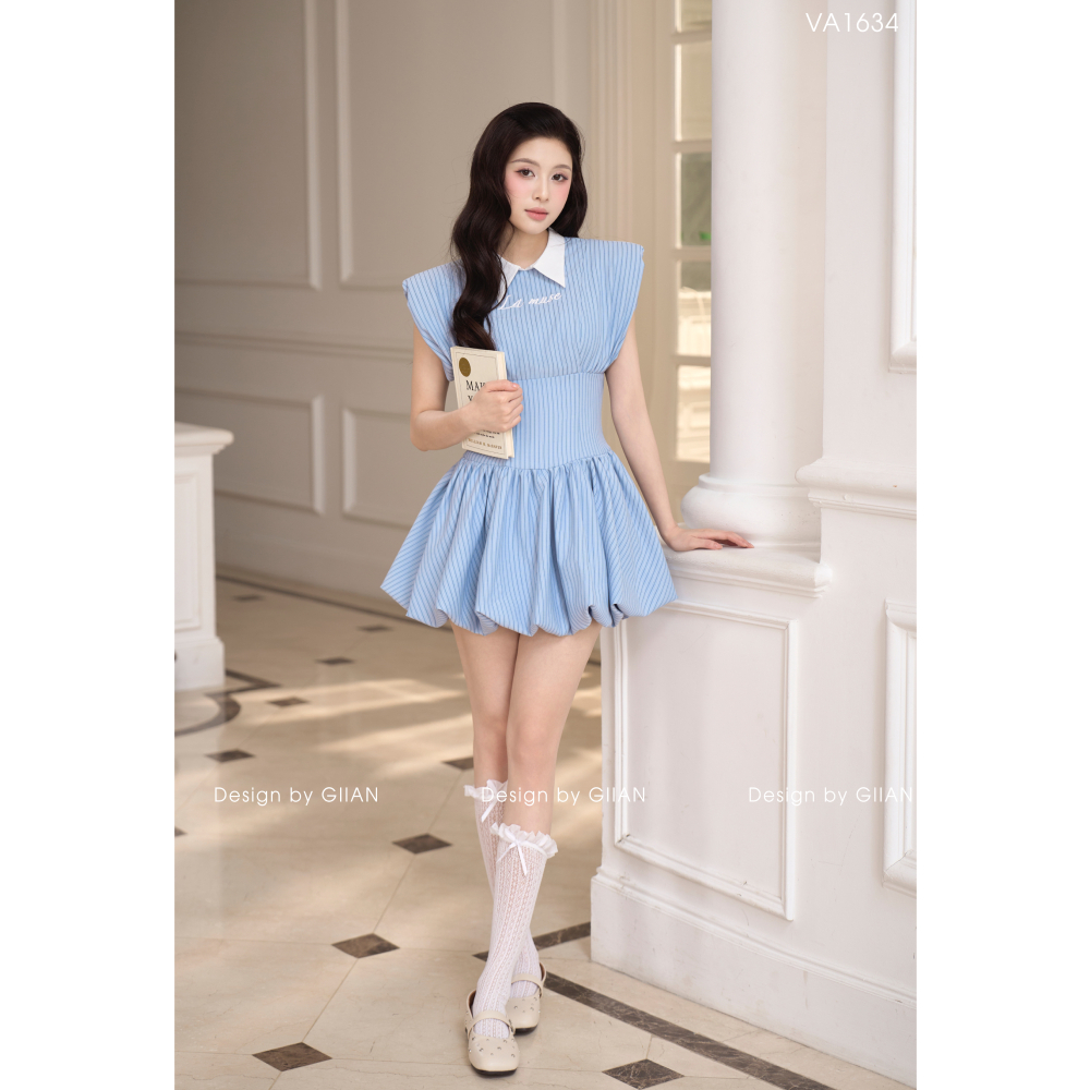 Giian short dress with stylized shirt collar and sleeves in rough ...