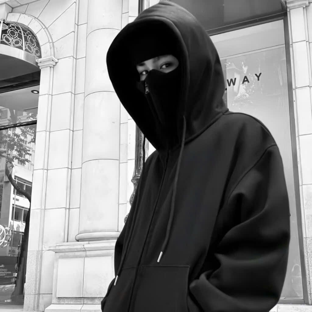 Balaclava Ninja Zip Hoodie 2 Hats Loose Hooded Design for Men and Women ...