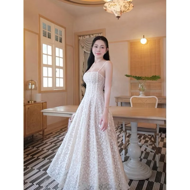Trend4us Elegant Lace Panel Draped Sleeveless Maxi Dress